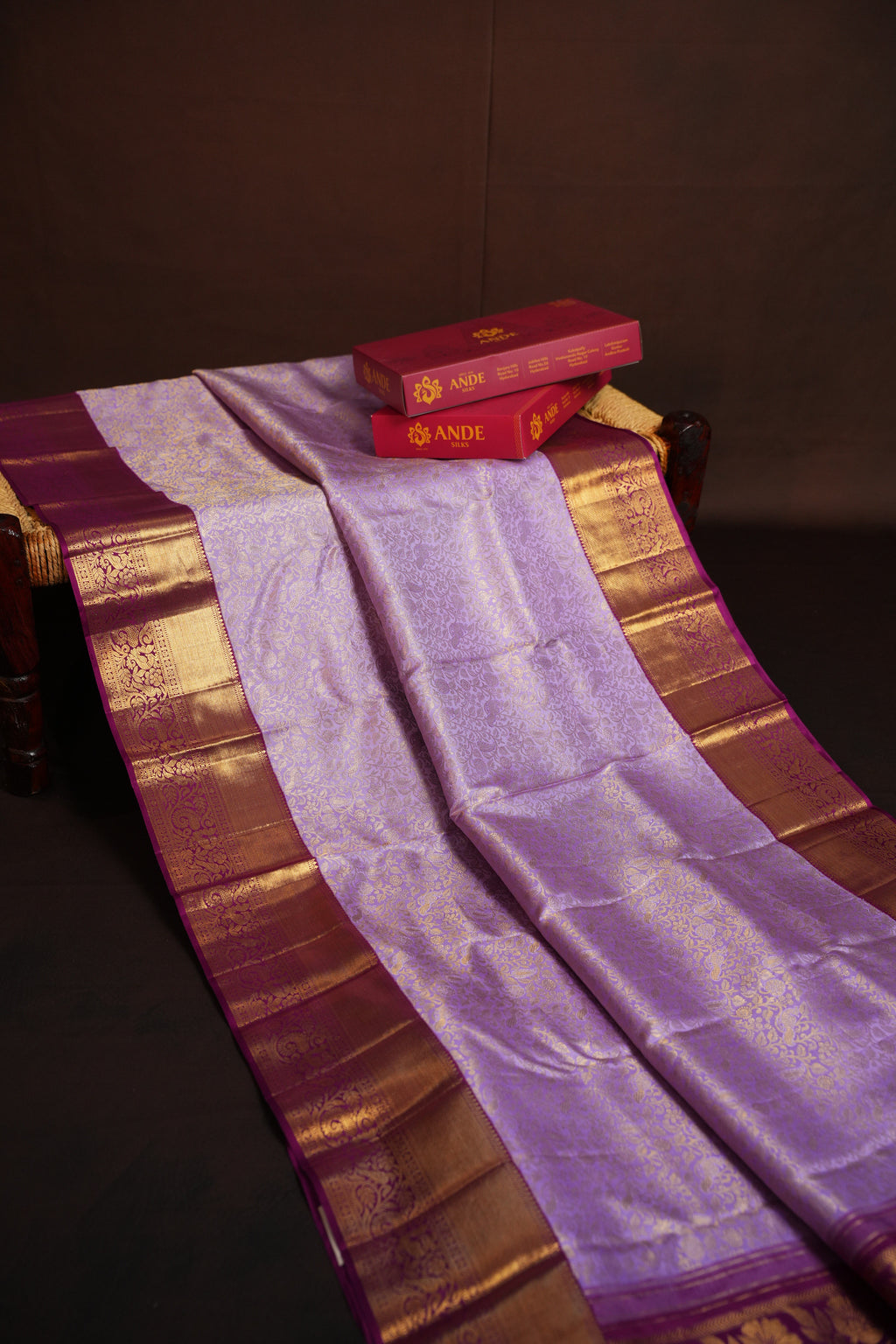 Lavender Kanchi Pattu Silk Saree with Rich Gold Zari Border