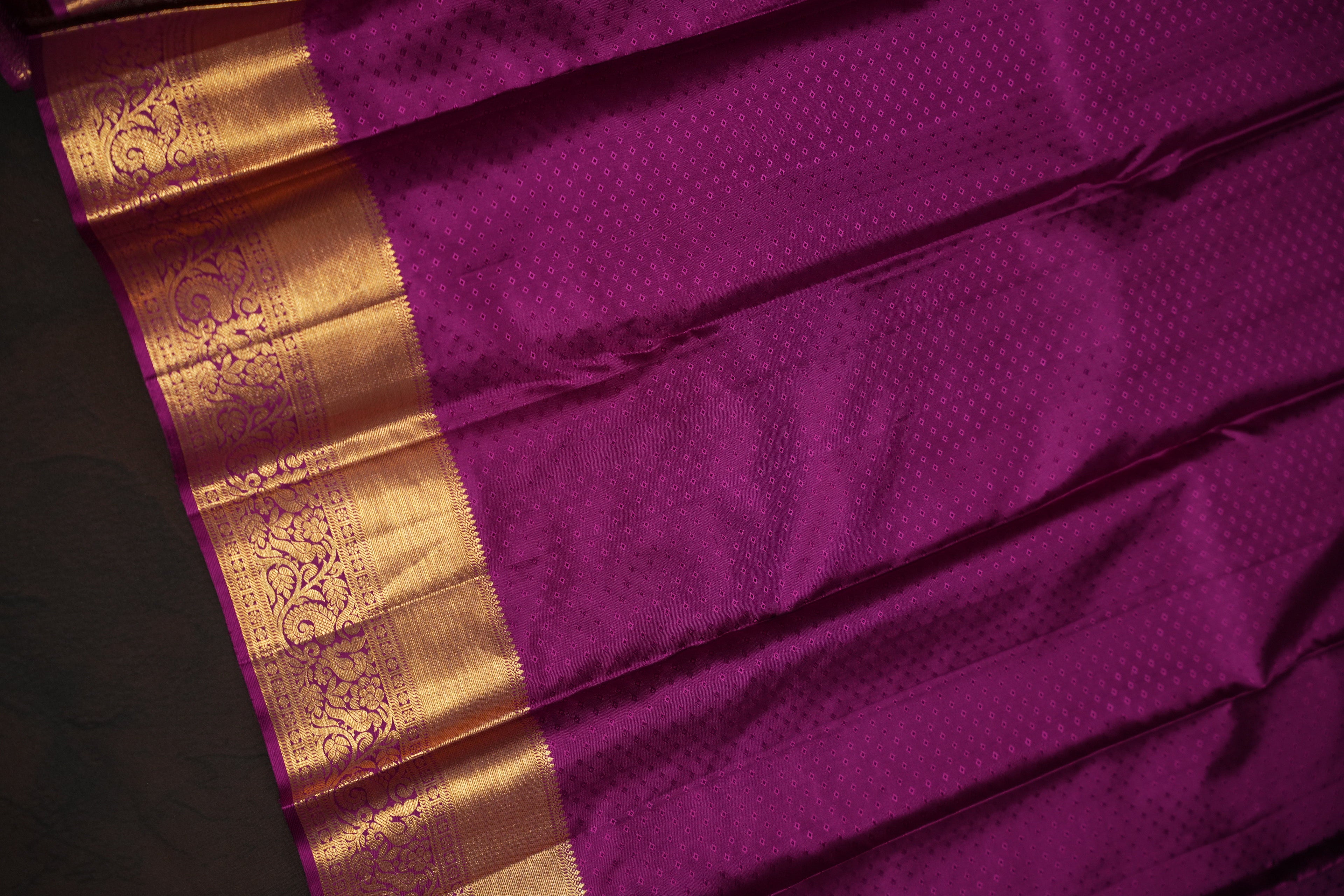 Lavender Kanchi Pattu Silk Saree with Rich Gold Zari Border