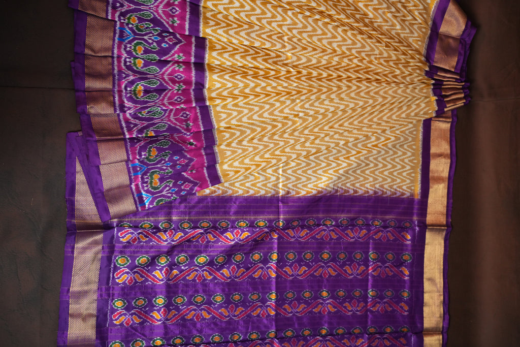 Purple Double Ikat Silk Saree with Traditional Motifs