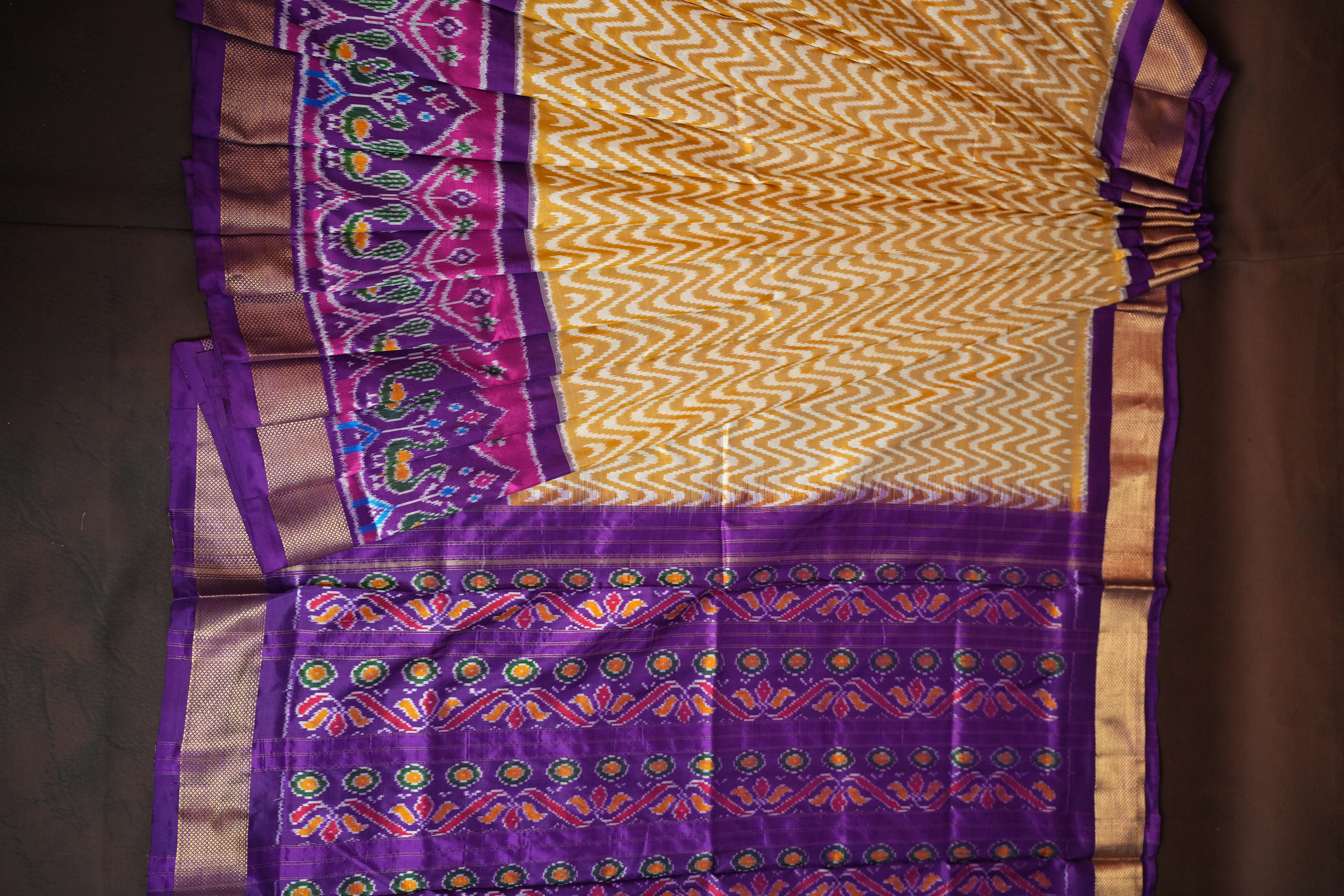 Purple Double Ikat Silk Saree with Traditional Motifs