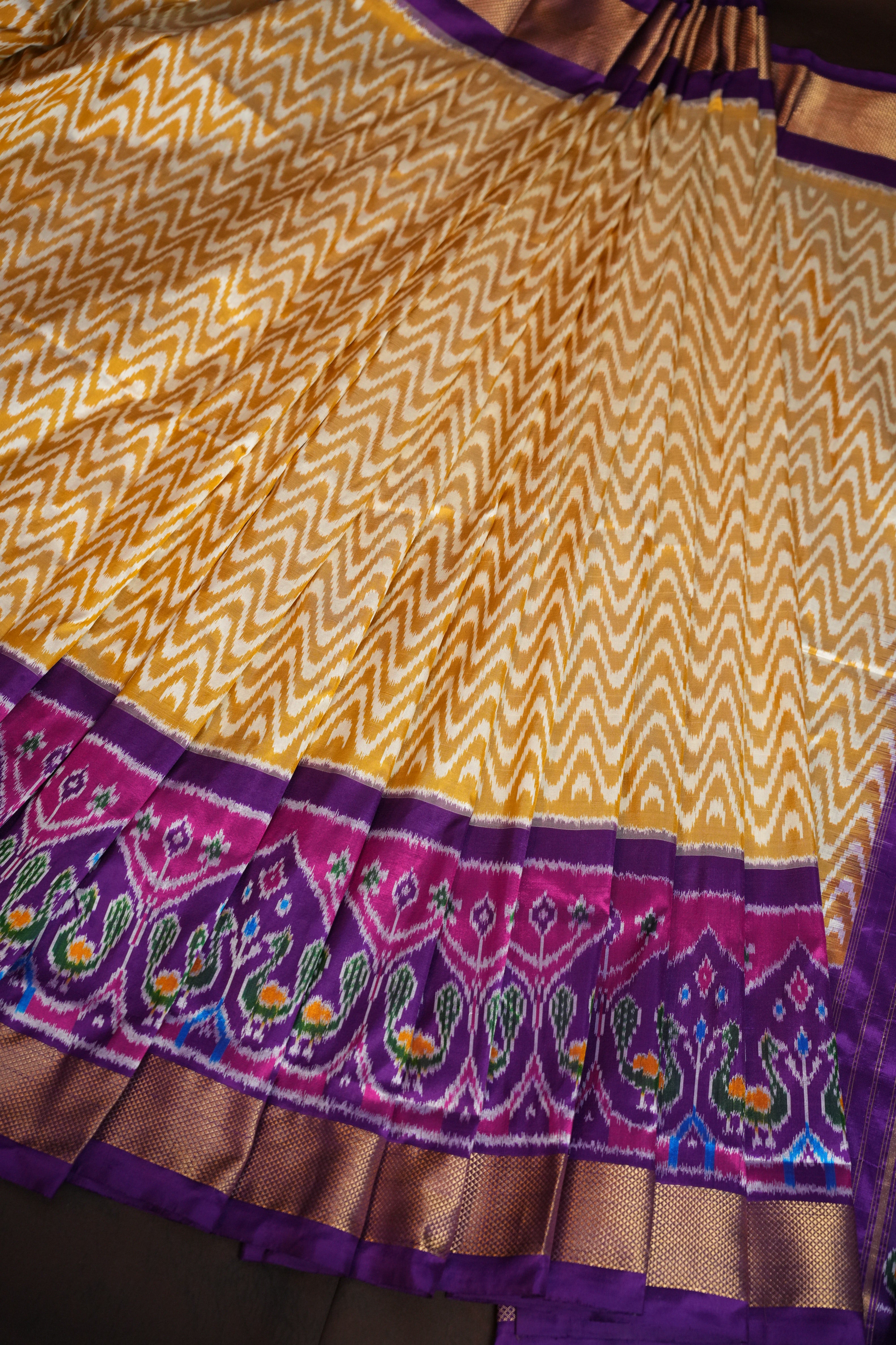 Purple Double Ikat Silk Saree with Traditional Motifs