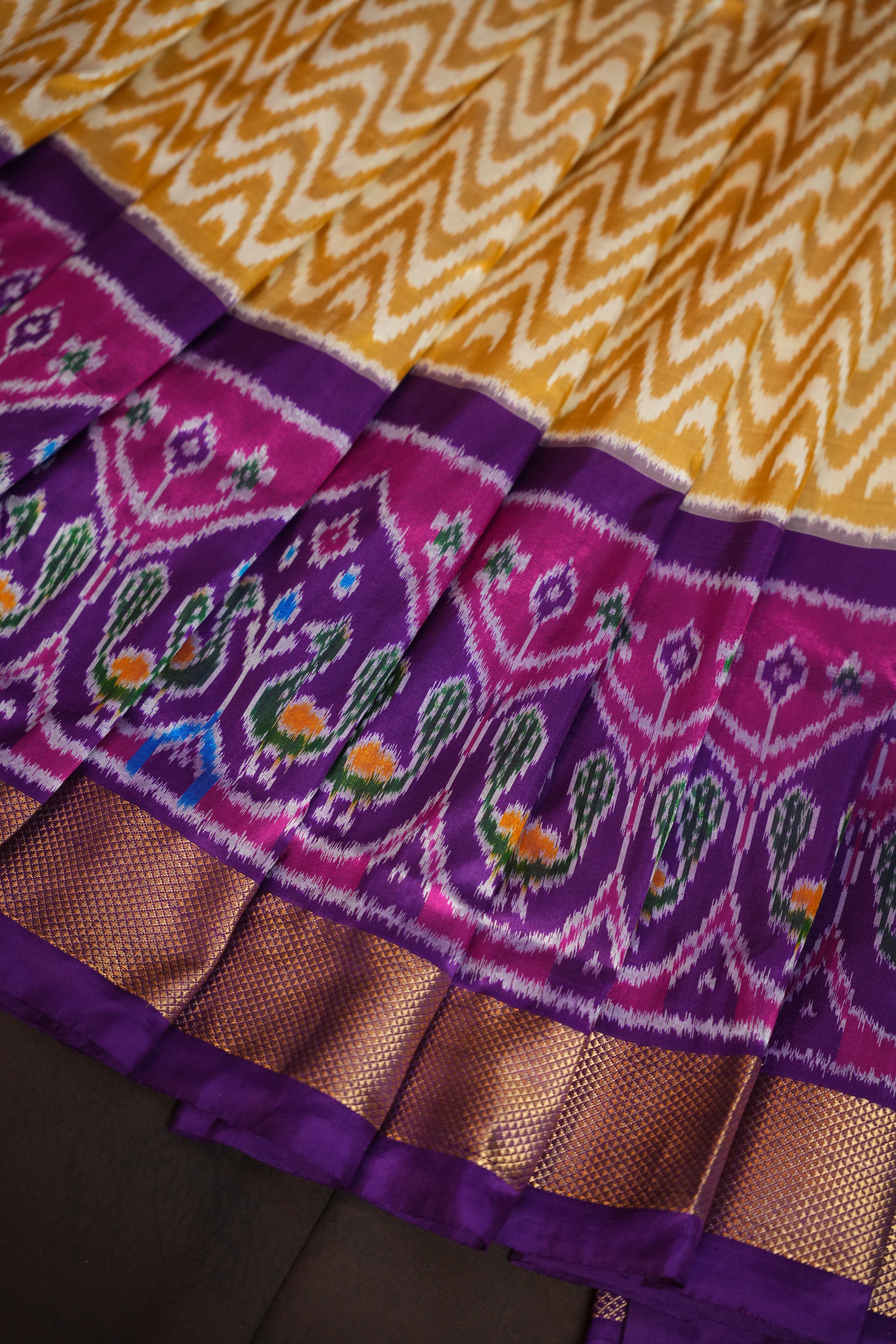 Purple Double Ikat Silk Saree with Traditional Motifs