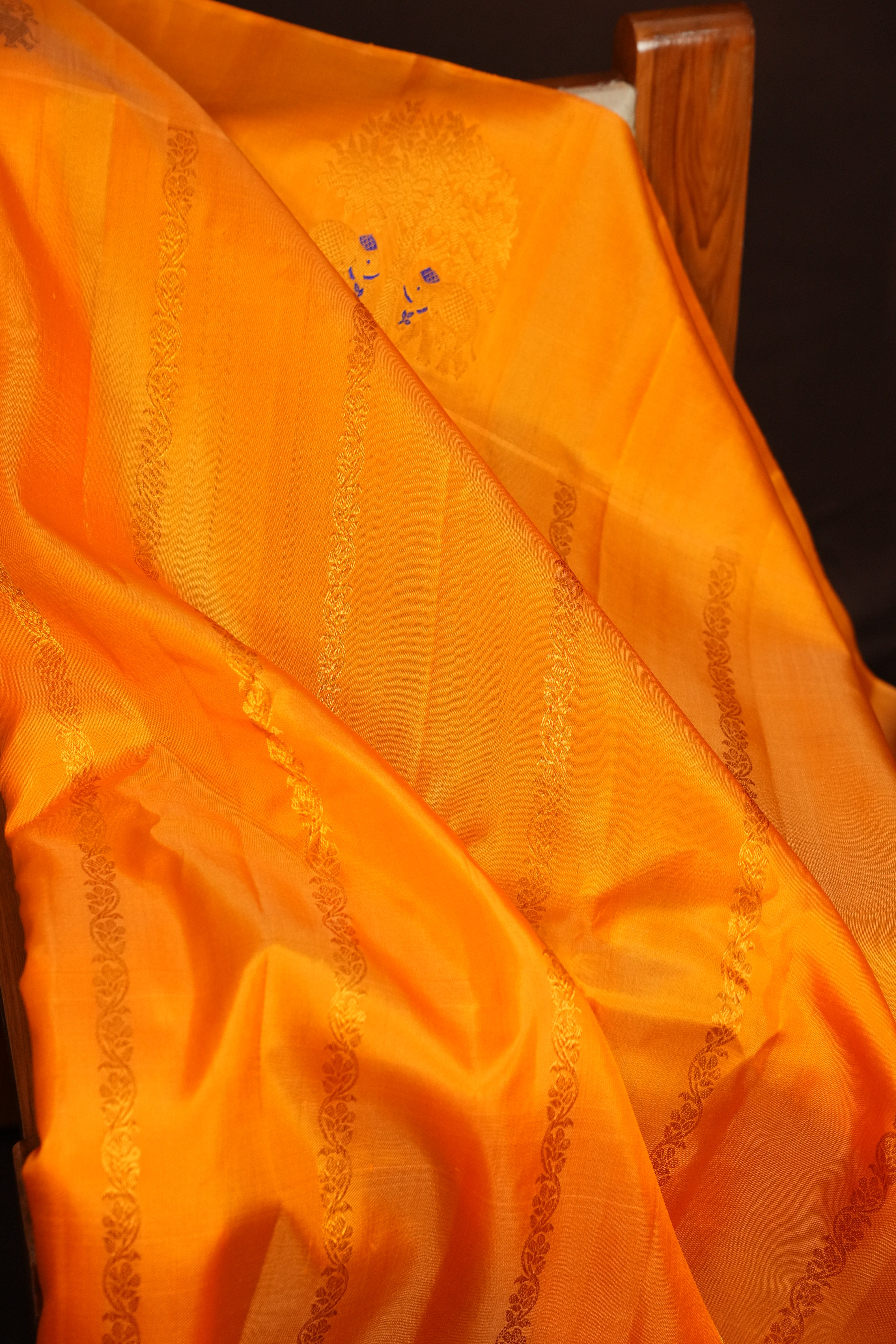 Vibrant Orange Gadwal Silk Saree with Zari Motifs | Ande Silks