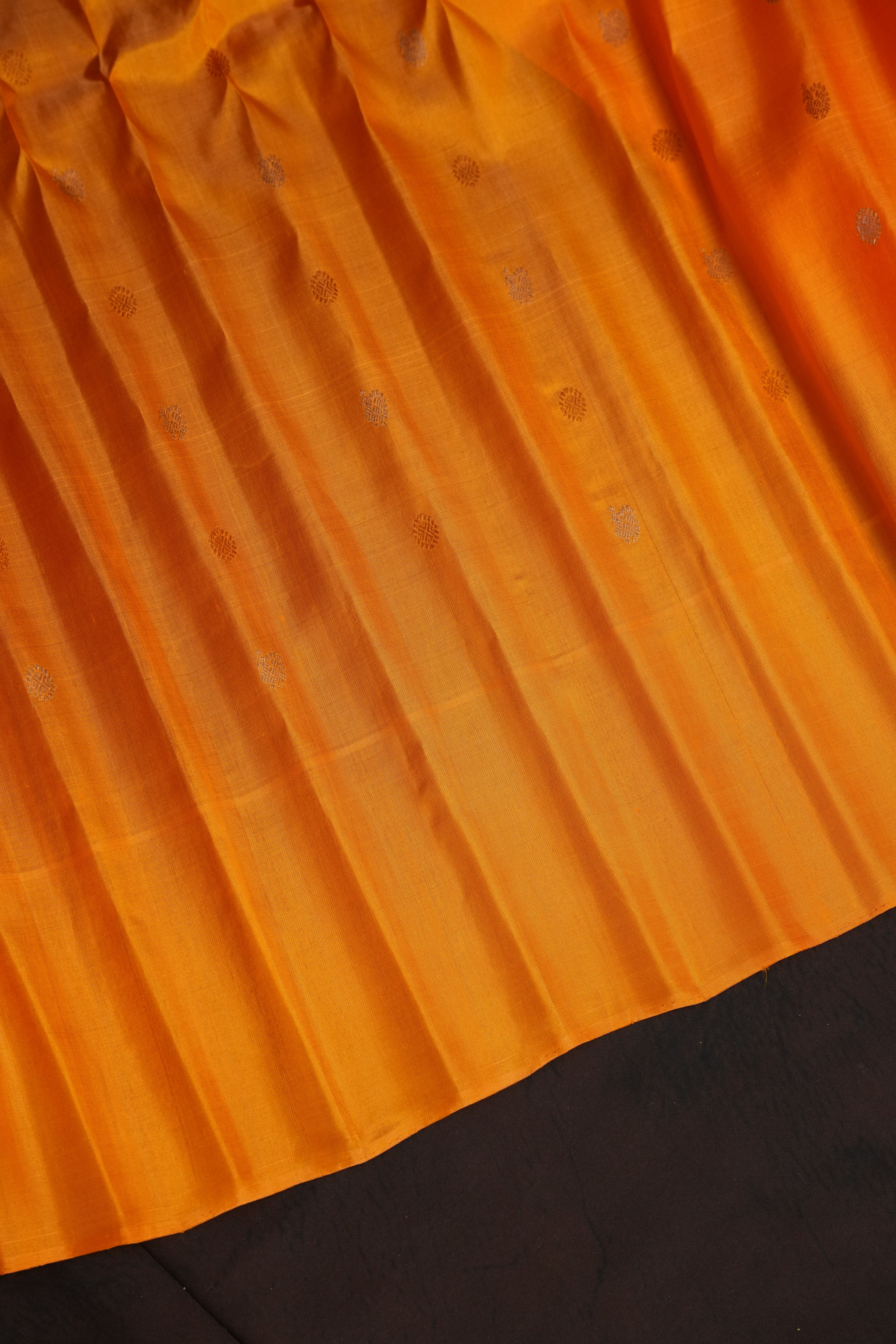 Vibrant Orange Gadwal Silk Saree with Zari Motifs | Ande Silks