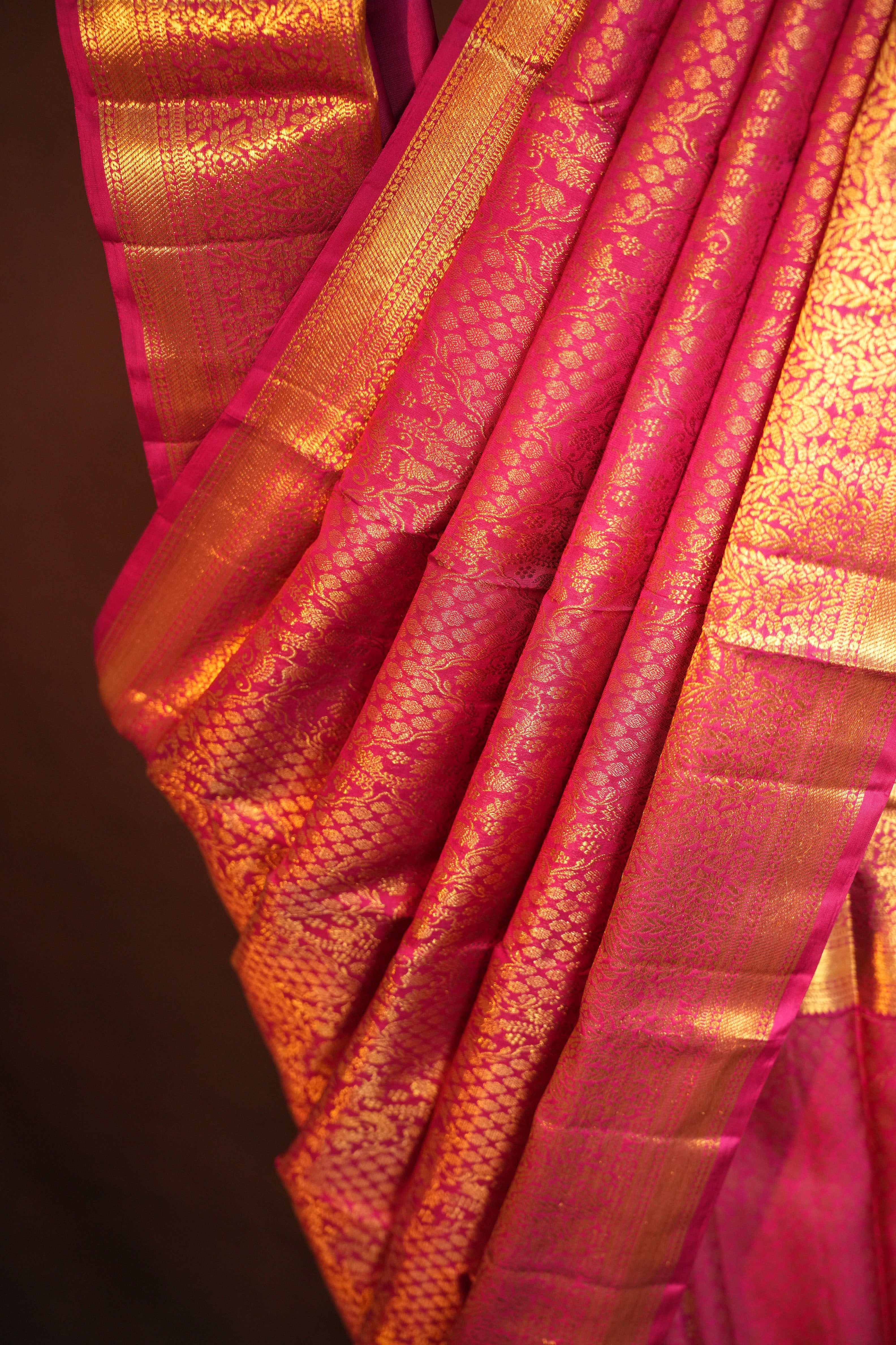 Elegant Pink Kanchi Silk Saree with Rich Gold Zari