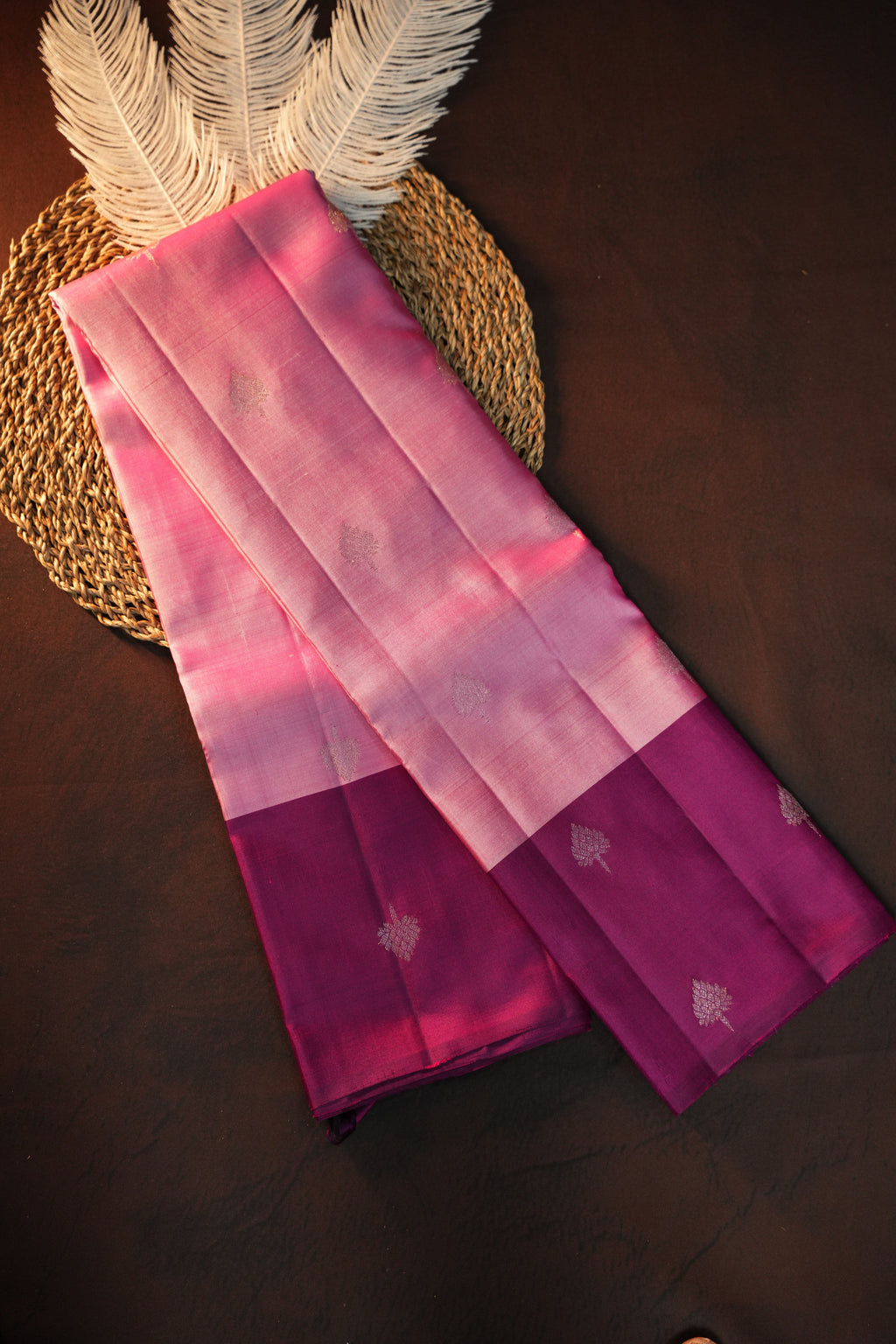 Dual Tone Pink Kanchi Pattu Silk Saree with Zari Buttas