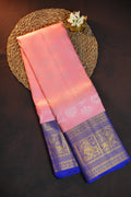 Baby Pink Kanchi Pattu Saree with Royal Blue Zari Border