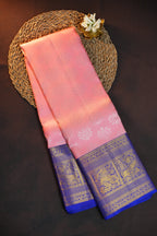 Baby Pink Kanchi Pattu Saree with Royal Blue Zari Border
