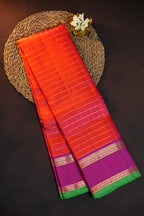 Orange Checks Kanchi Pattu Saree with Purple Border