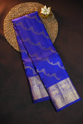 Royal Blue Kanchi Pattu Saree with Silver Zari Border