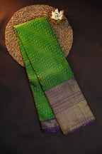 Green Kanchi Pattu Saree with Purple Zari Border