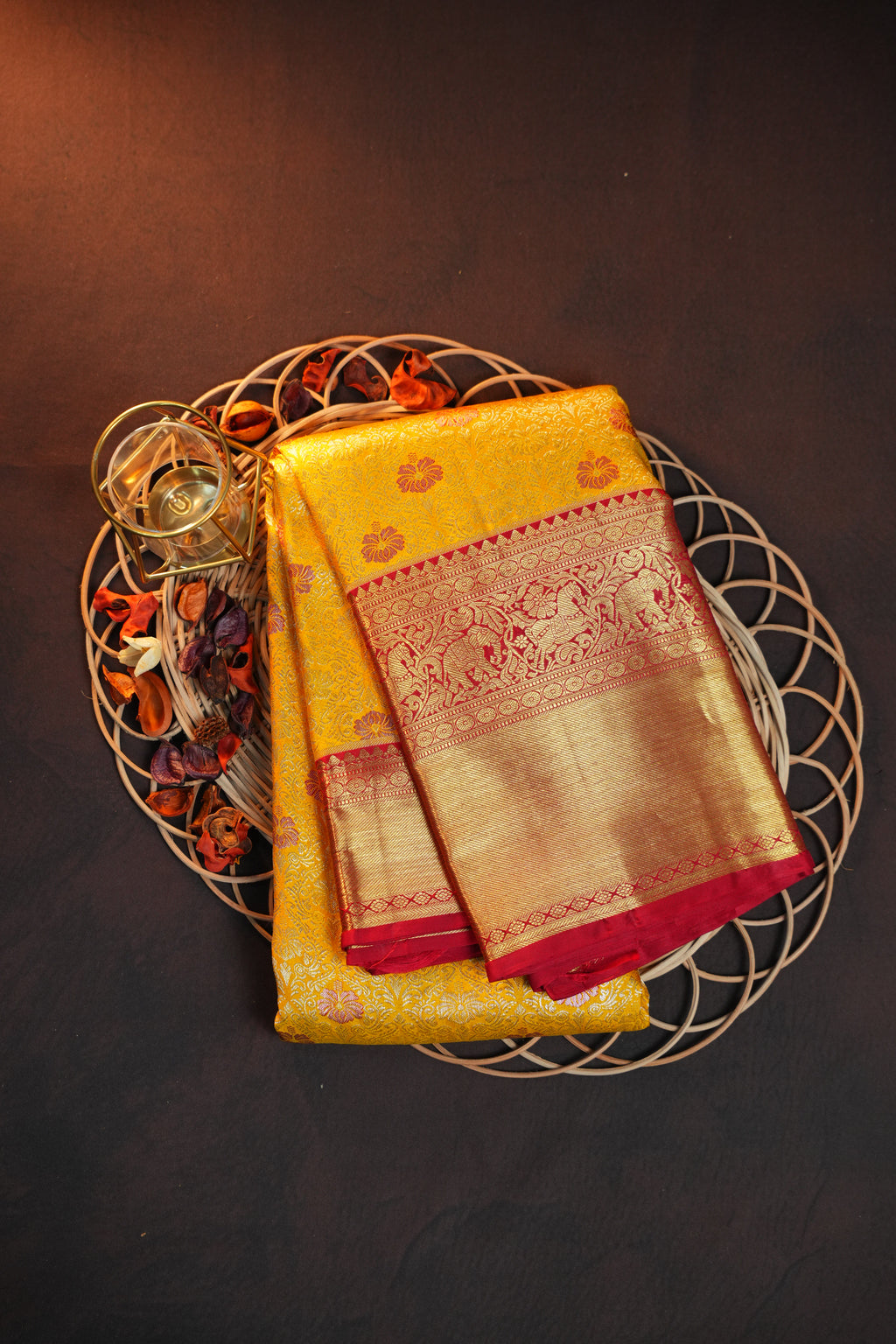 Mustard Yellow Kanchi Pattu Saree with Rich Zari Border