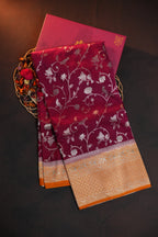 Wine Purple Fancy Banaras Saree with Silver Bird Weaving