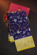 Royal Blue Fancy Banaras Saree with Silver Floral Weaving