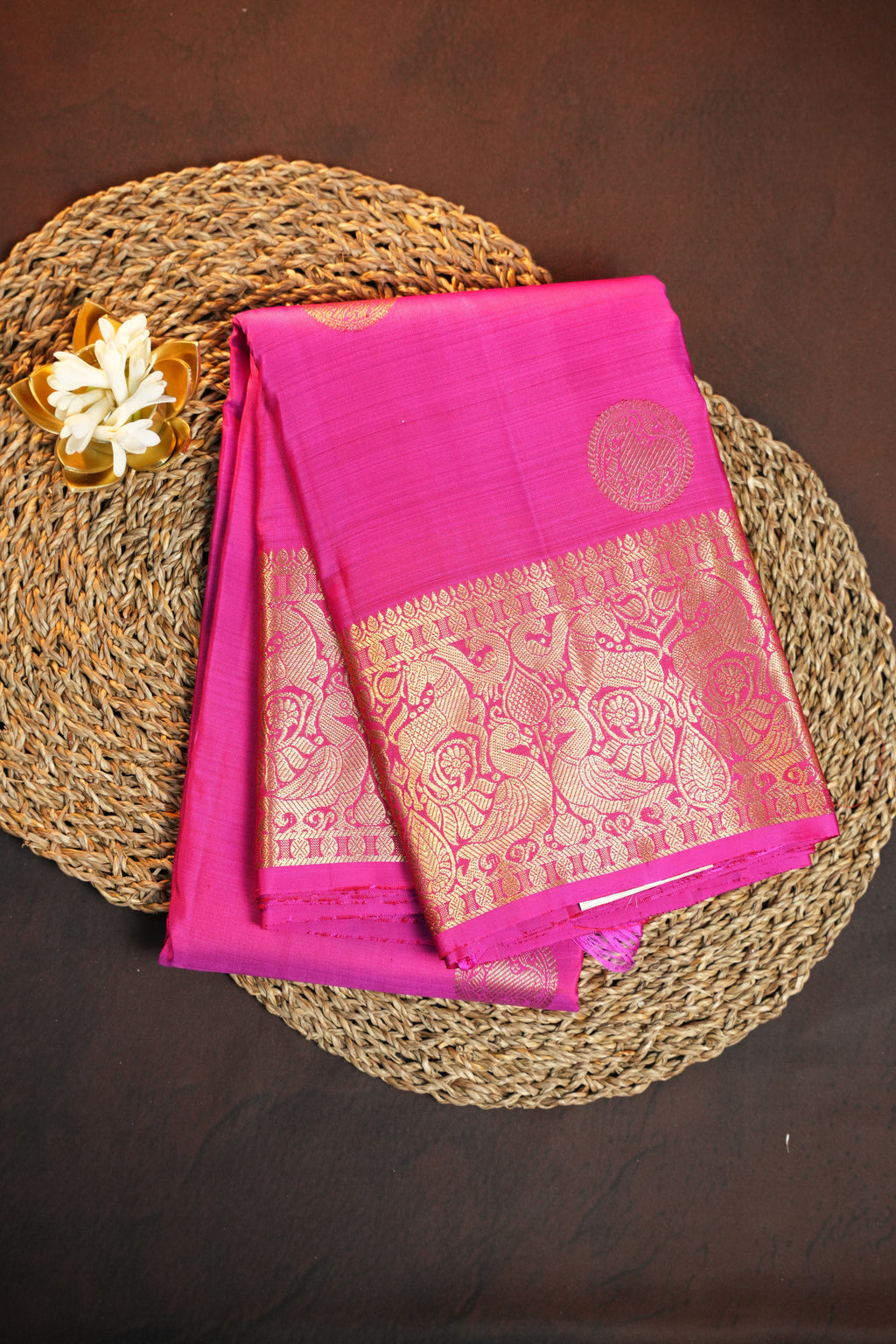 Pink Kanchi Pattu Saree with Rich Gold Zari Border