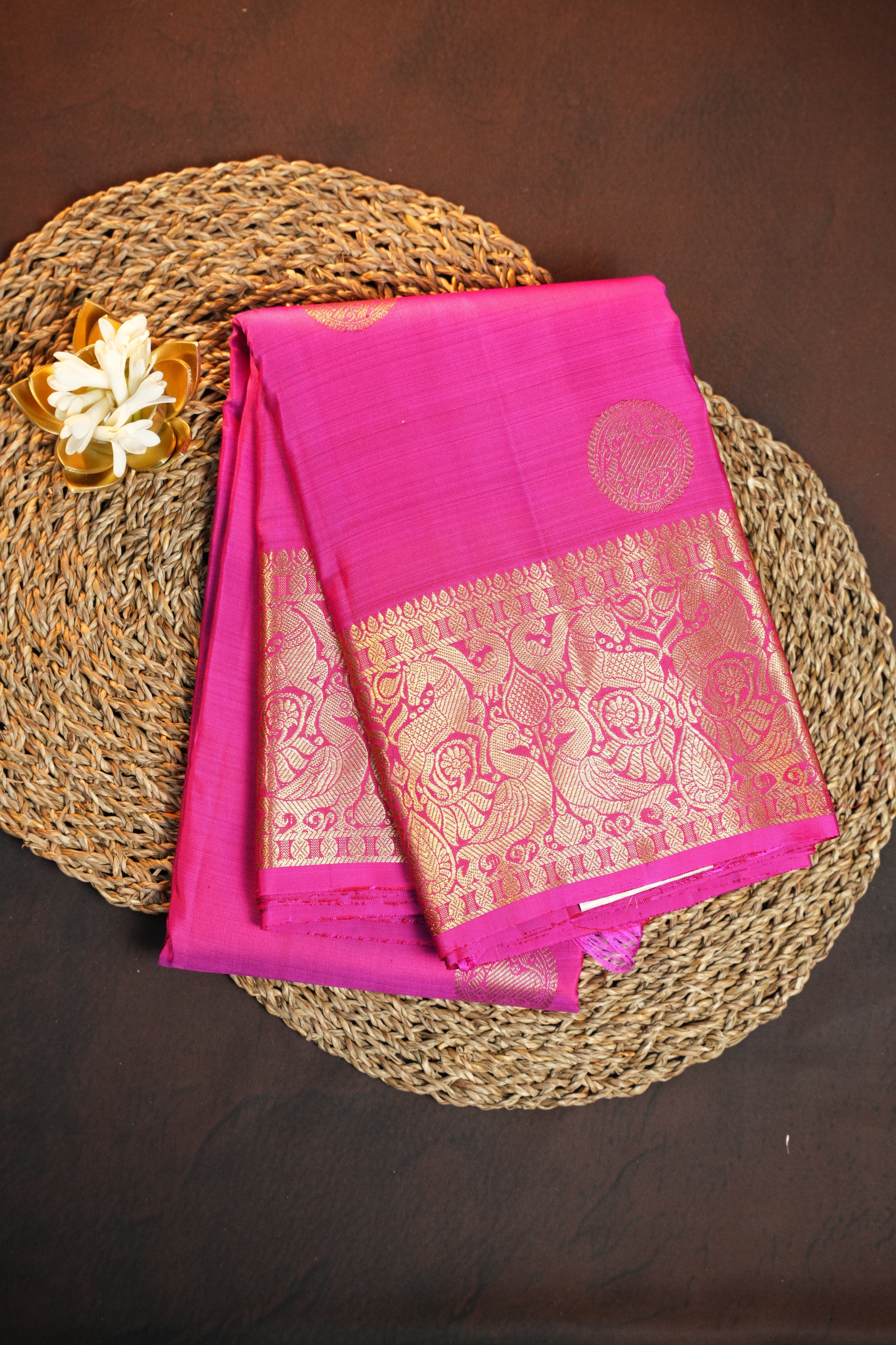 Pink Kanchi Pattu Saree with Rich Gold Zari Border