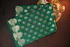 Emerald Green Banaras Saree with Silver Zari Buttas