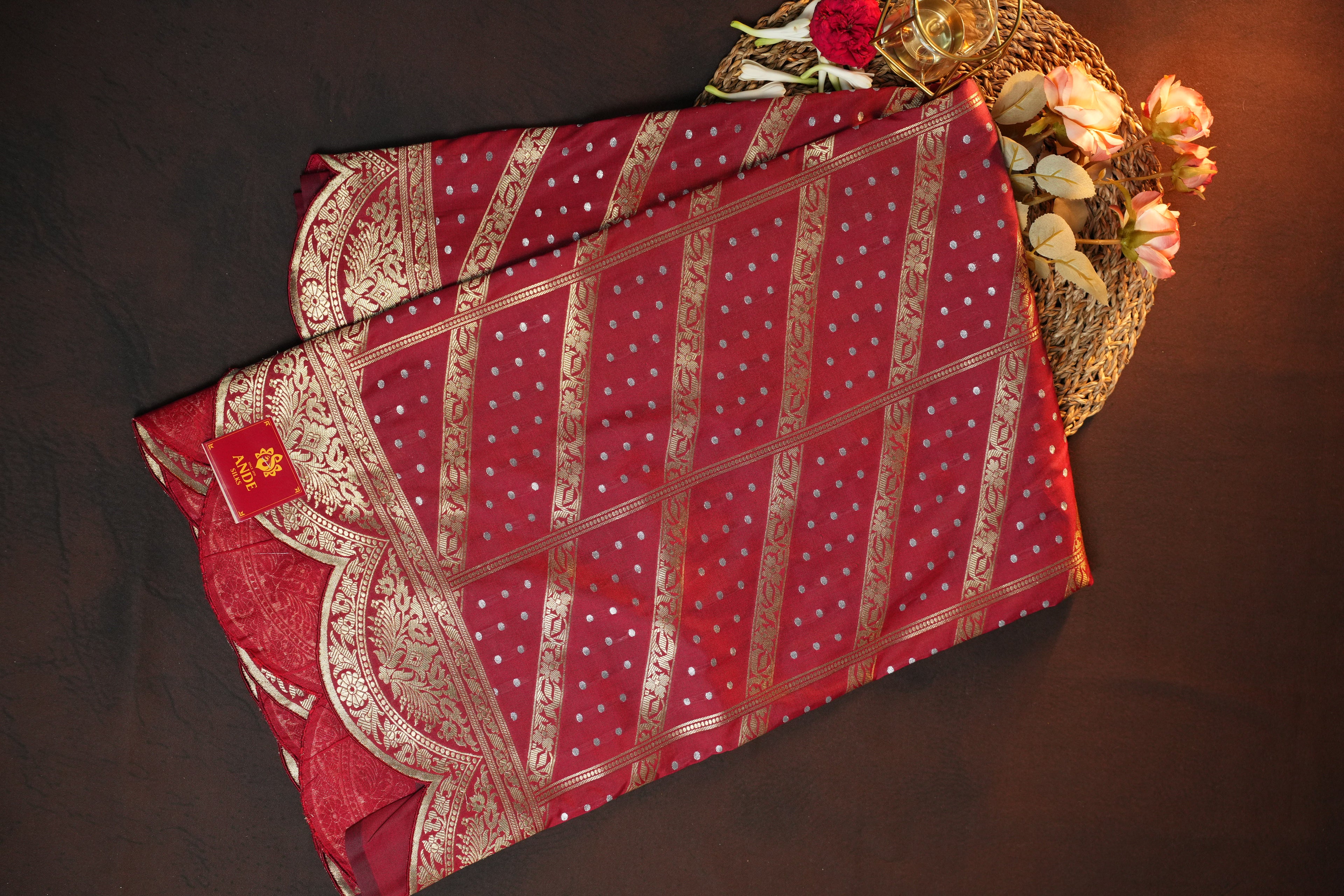 Maroon Banaras Saree with Gold Zari Stripes