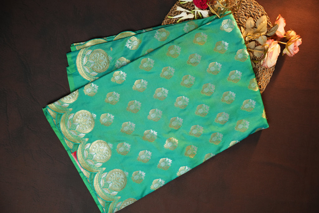 Sea Green Banaras Saree with Zari Buttas