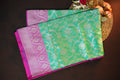 Mint Green Banaras Saree with Pink Zari Border