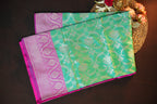 Mint Green Banaras Saree with Pink Zari Border