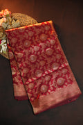 Maroon Banaras Saree with Floral Zari Weaving