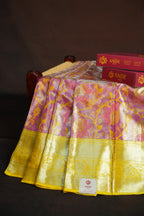 Kanchi Pattu Saree in Pink with Gold Floral Weaving