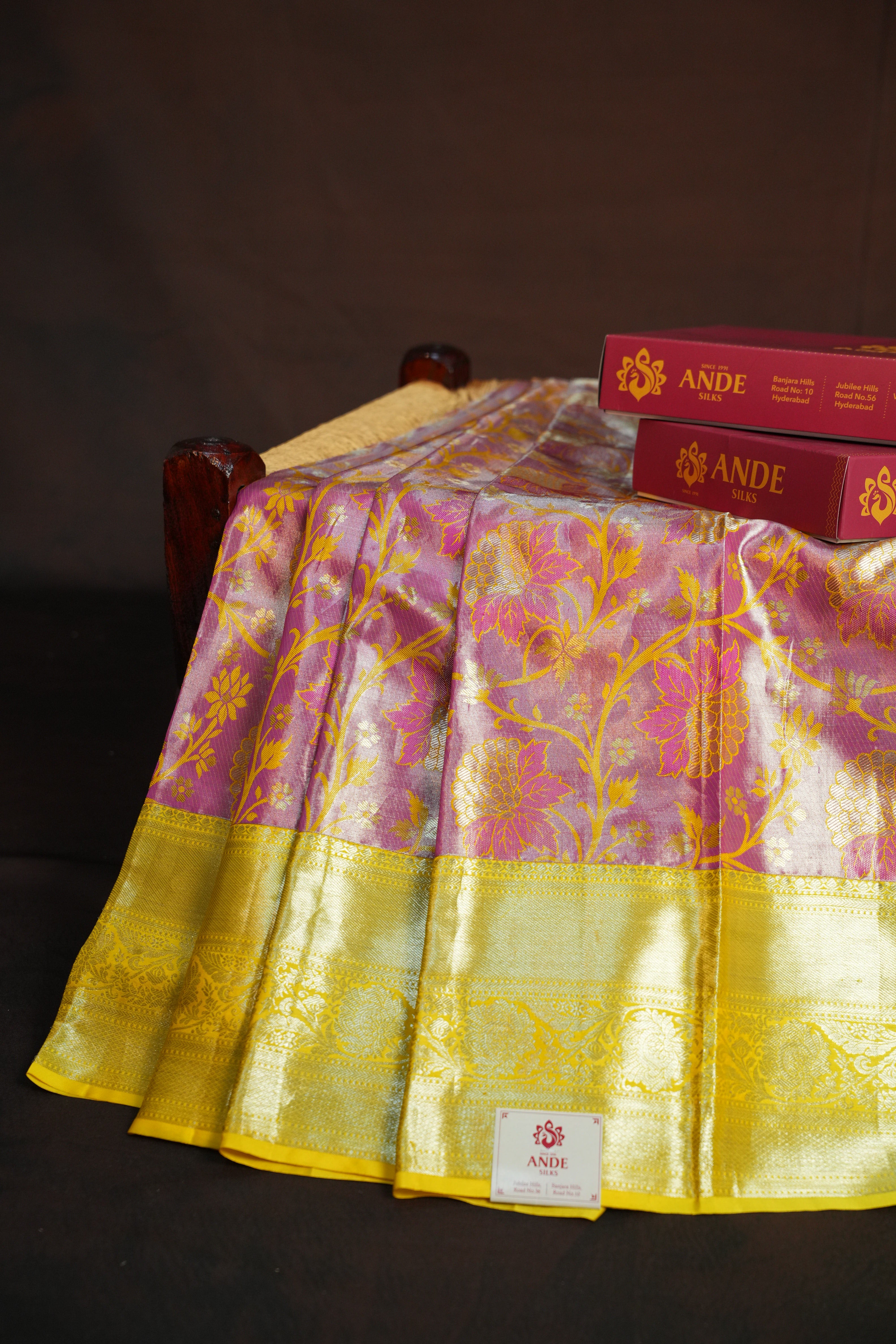 Kanchi Pattu Saree in Pink with Gold Floral Weaving