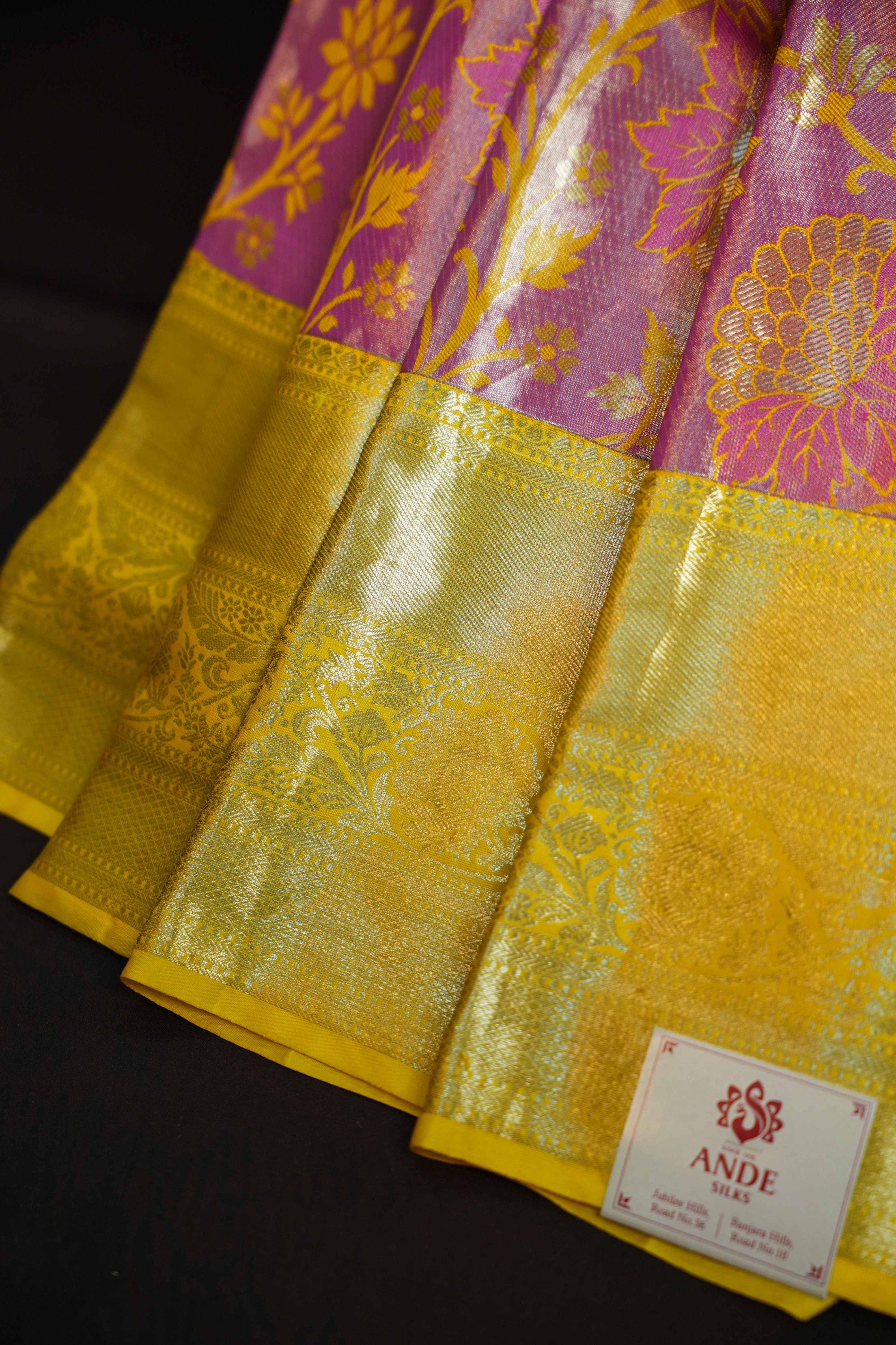 Kanchi Pattu Saree in Pink with Gold Floral Weaving