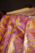 Kanchi Pattu Saree in Pink with Gold Floral Weaving