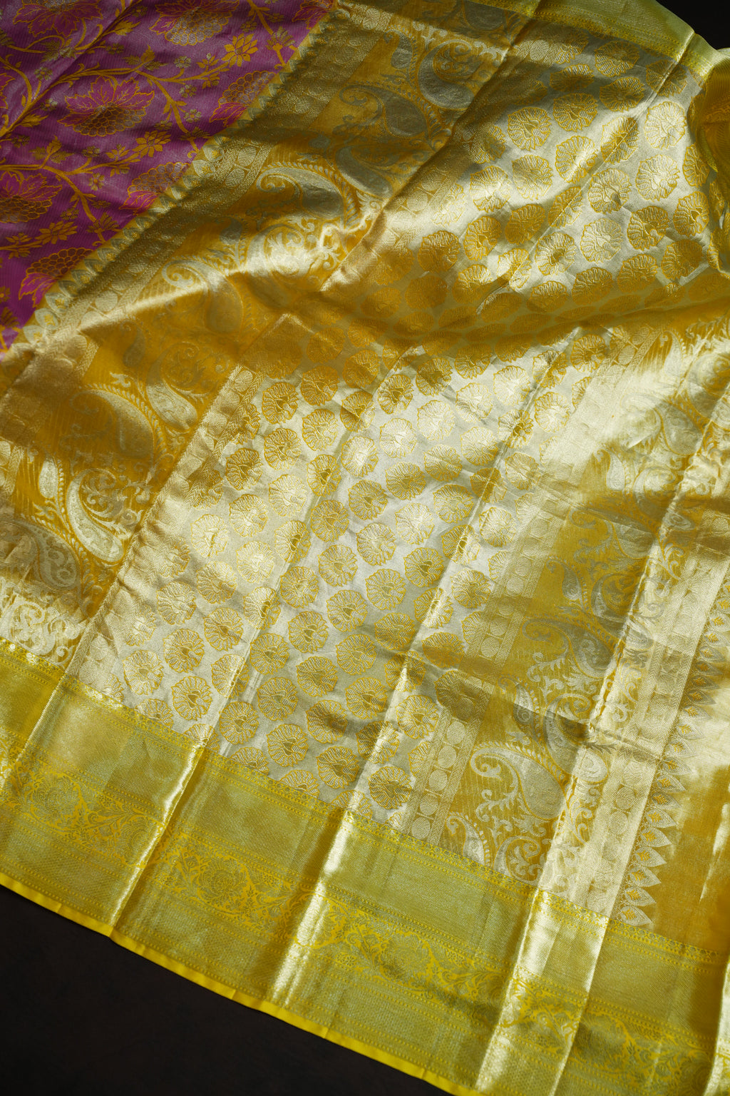 Kanchi Pattu Saree in Pink with Gold Floral Weaving