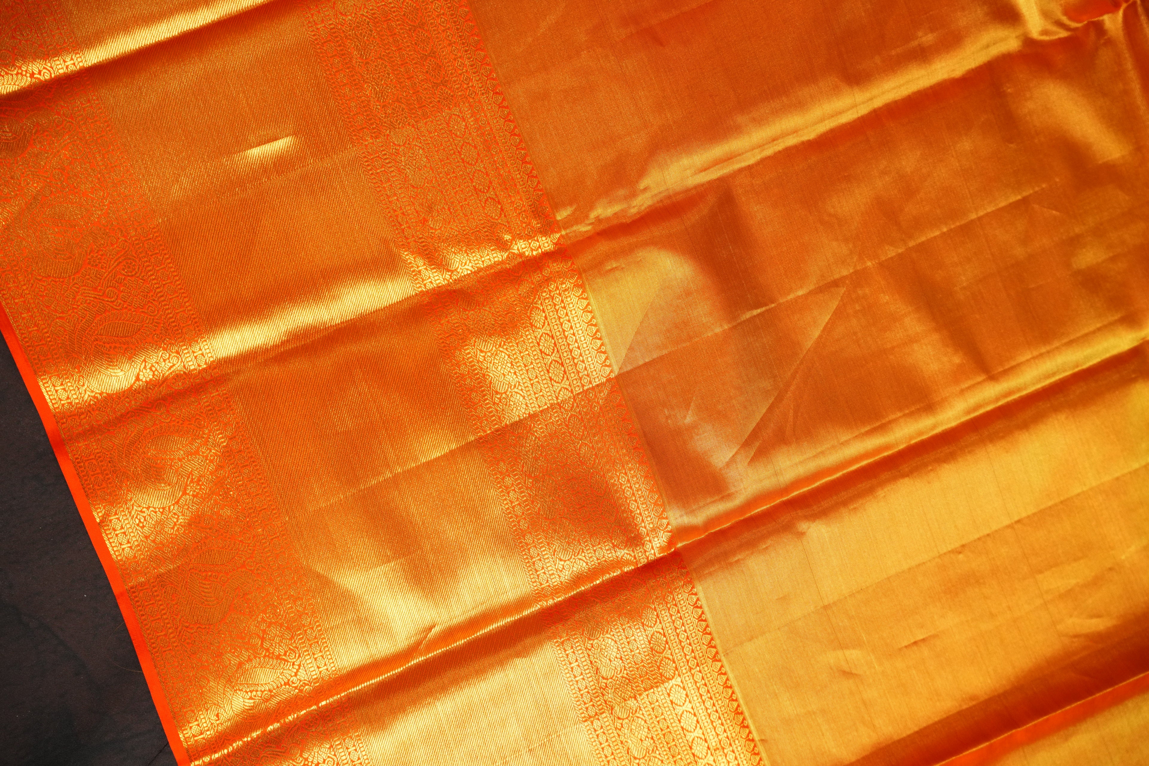 Kanchi Pattu Saree in Silver Grey with Orange Border