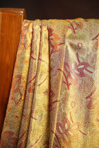 Golden Floral Kanchi Pattu Saree with Royal Purple Border
