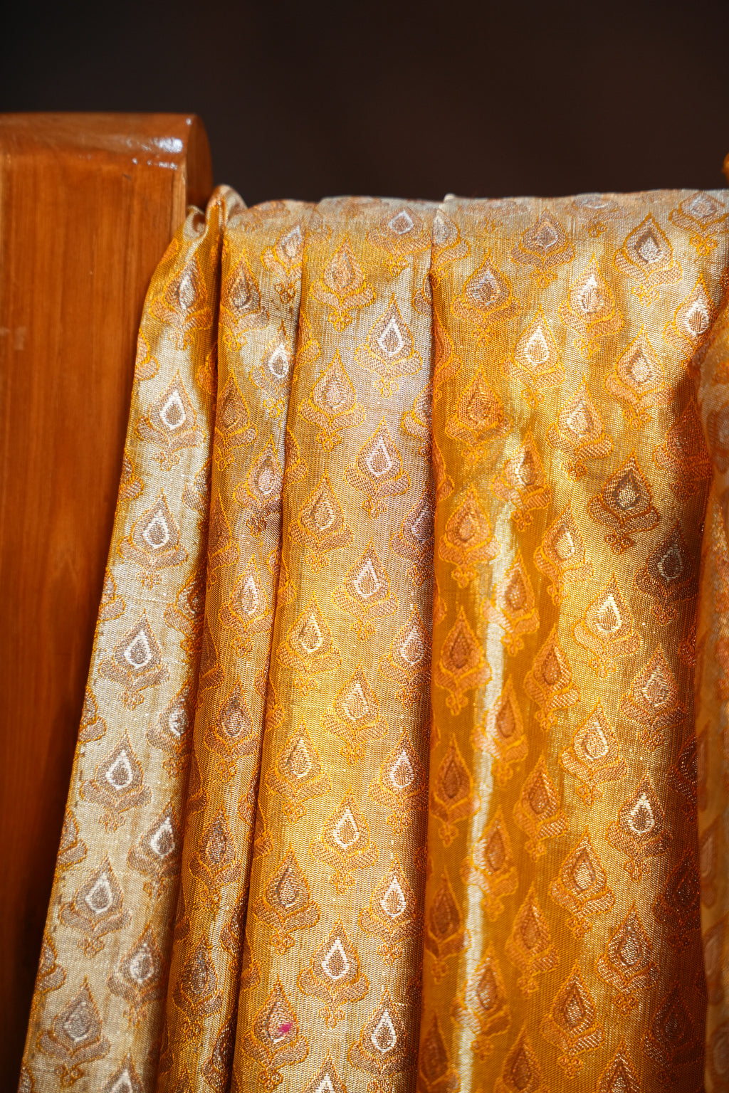 Kanchi Pattu Saree in Golden Beige with Pink Border