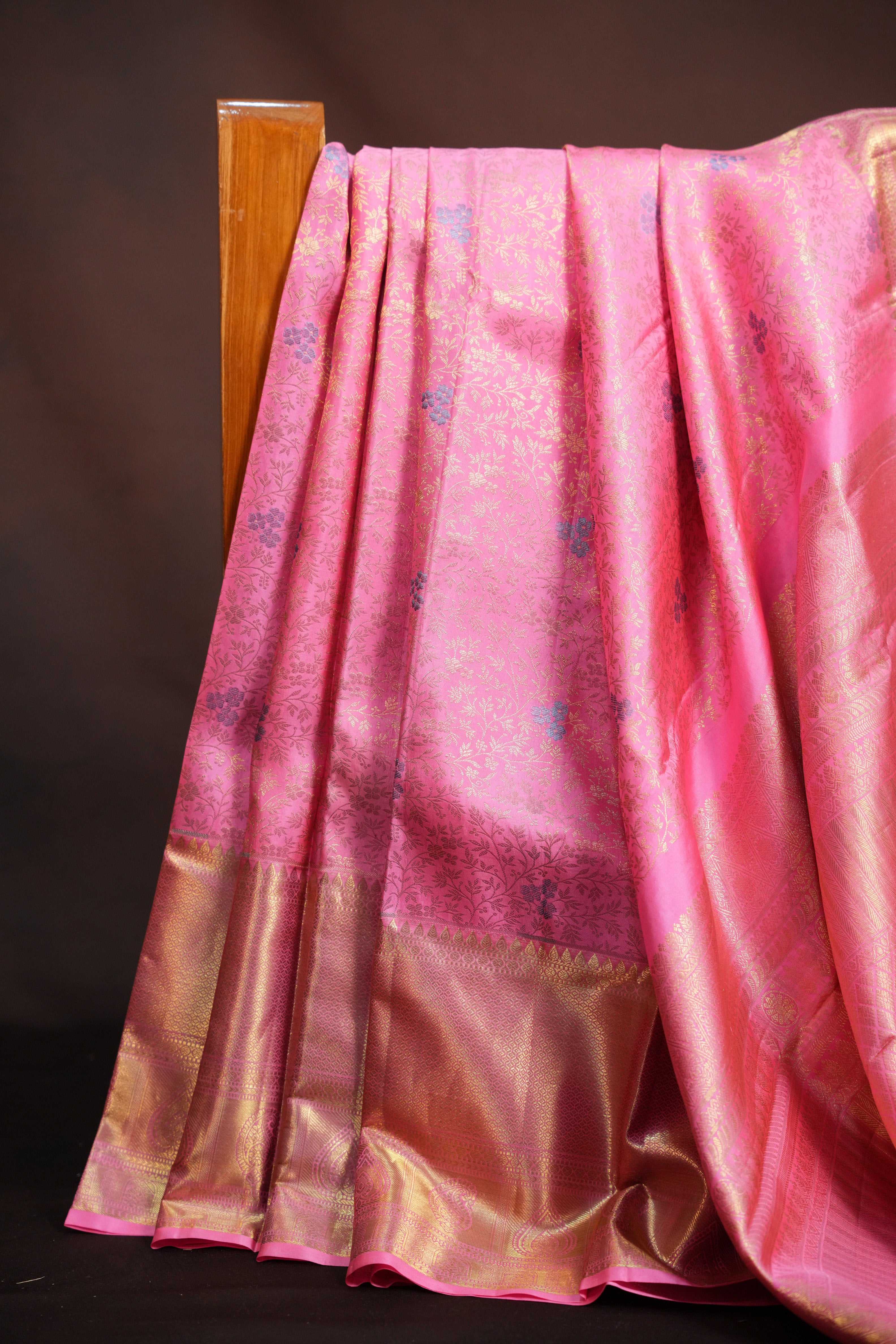 Baby Pink Kanchi Pattu Saree with Rich Silver Zari Border