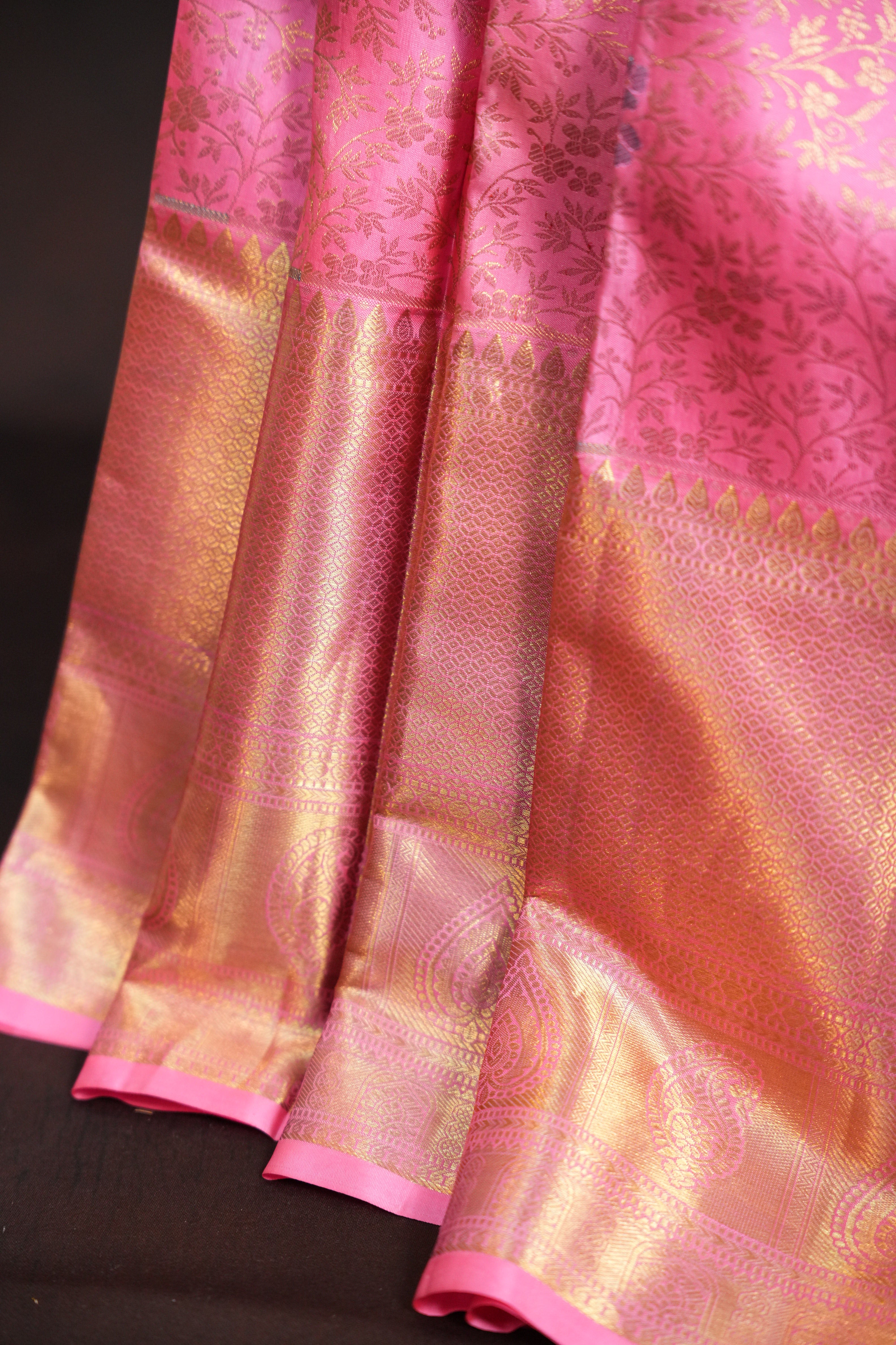 Baby Pink Kanchi Pattu Saree with Rich Silver Zari Border