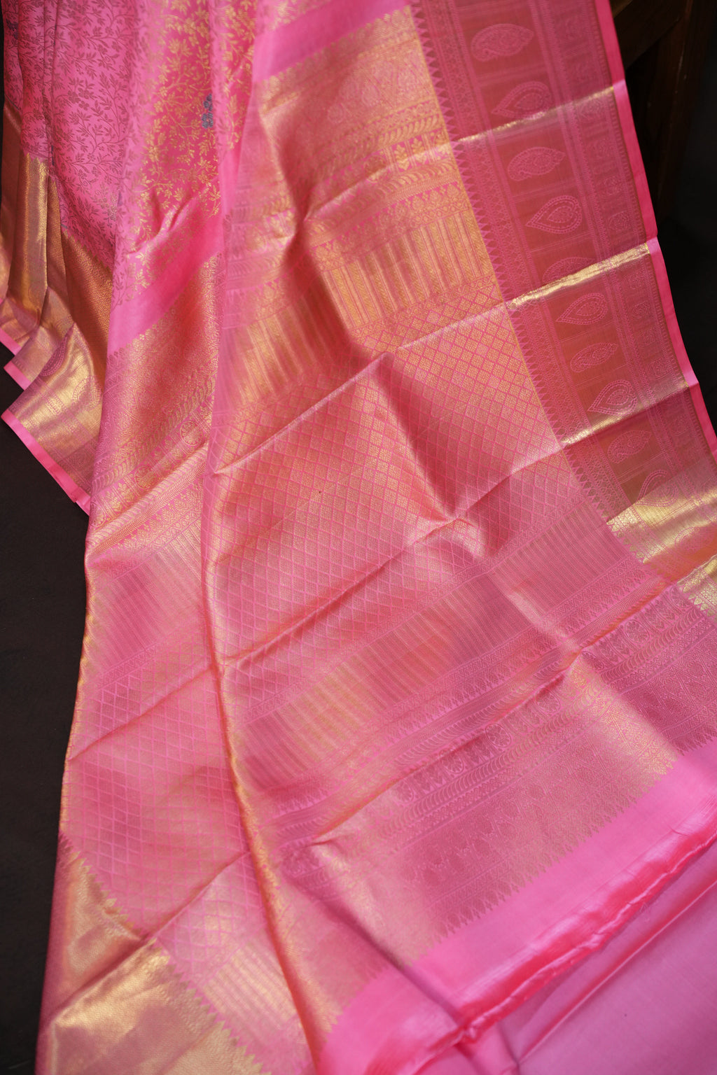 Baby Pink Kanchi Pattu Saree with Rich Silver Zari Border