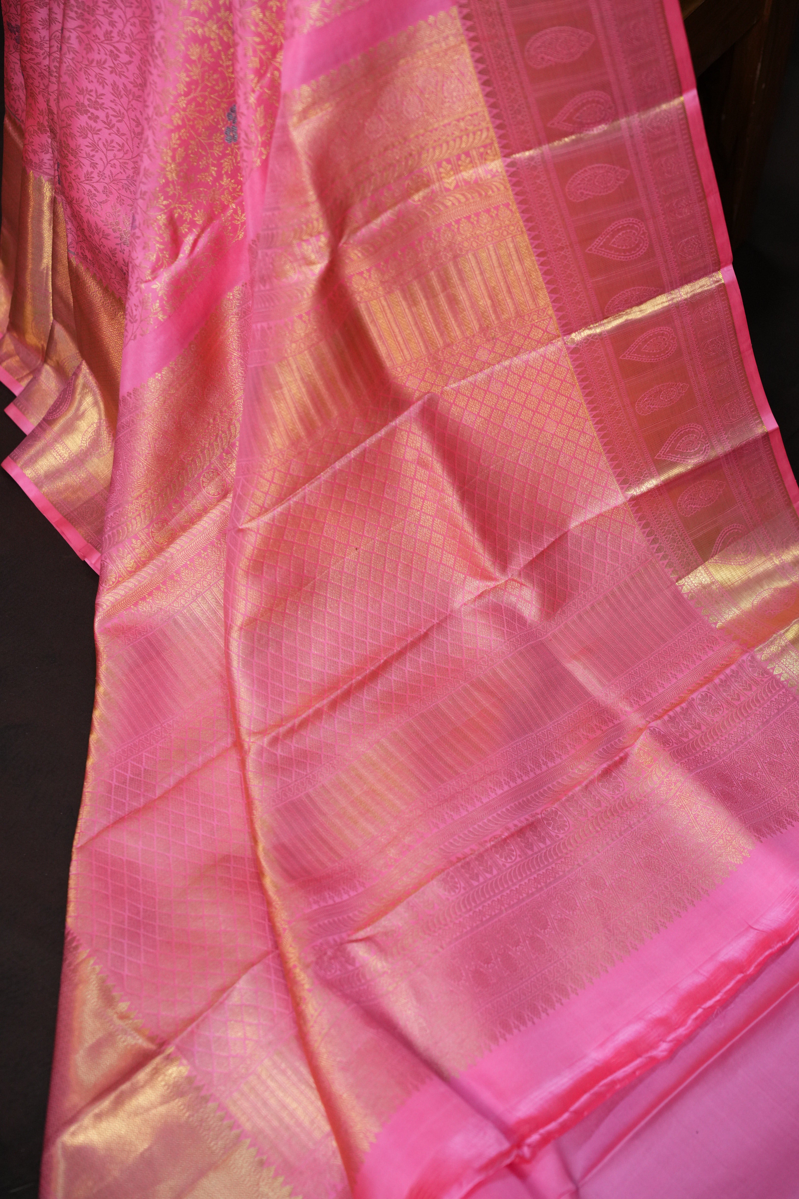 Baby Pink Kanchi Pattu Saree with Rich Silver Zari Border