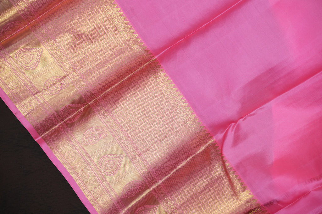 Baby Pink Kanchi Pattu Saree with Rich Silver Zari Border