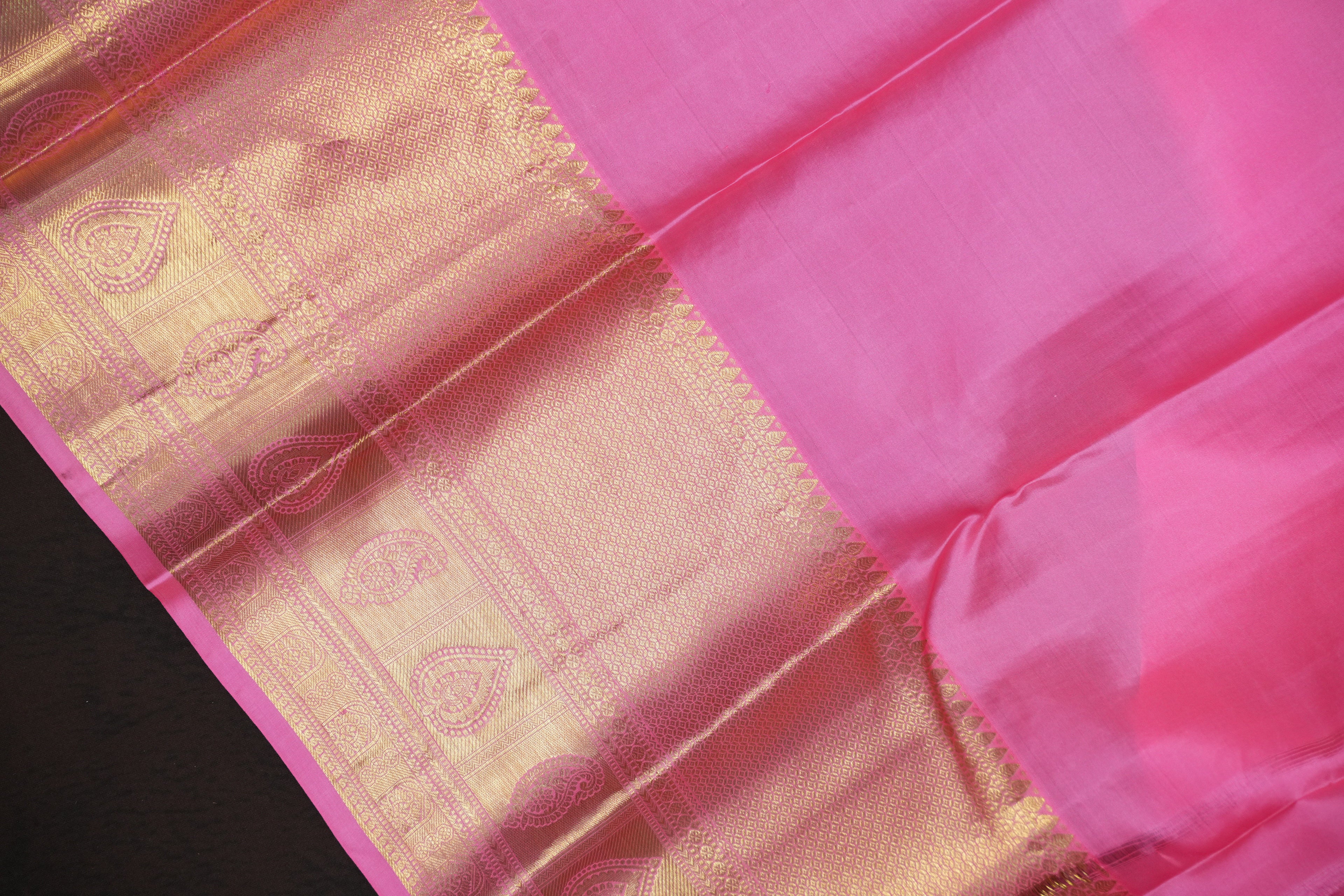 Baby Pink Kanchi Pattu Saree with Rich Silver Zari Border