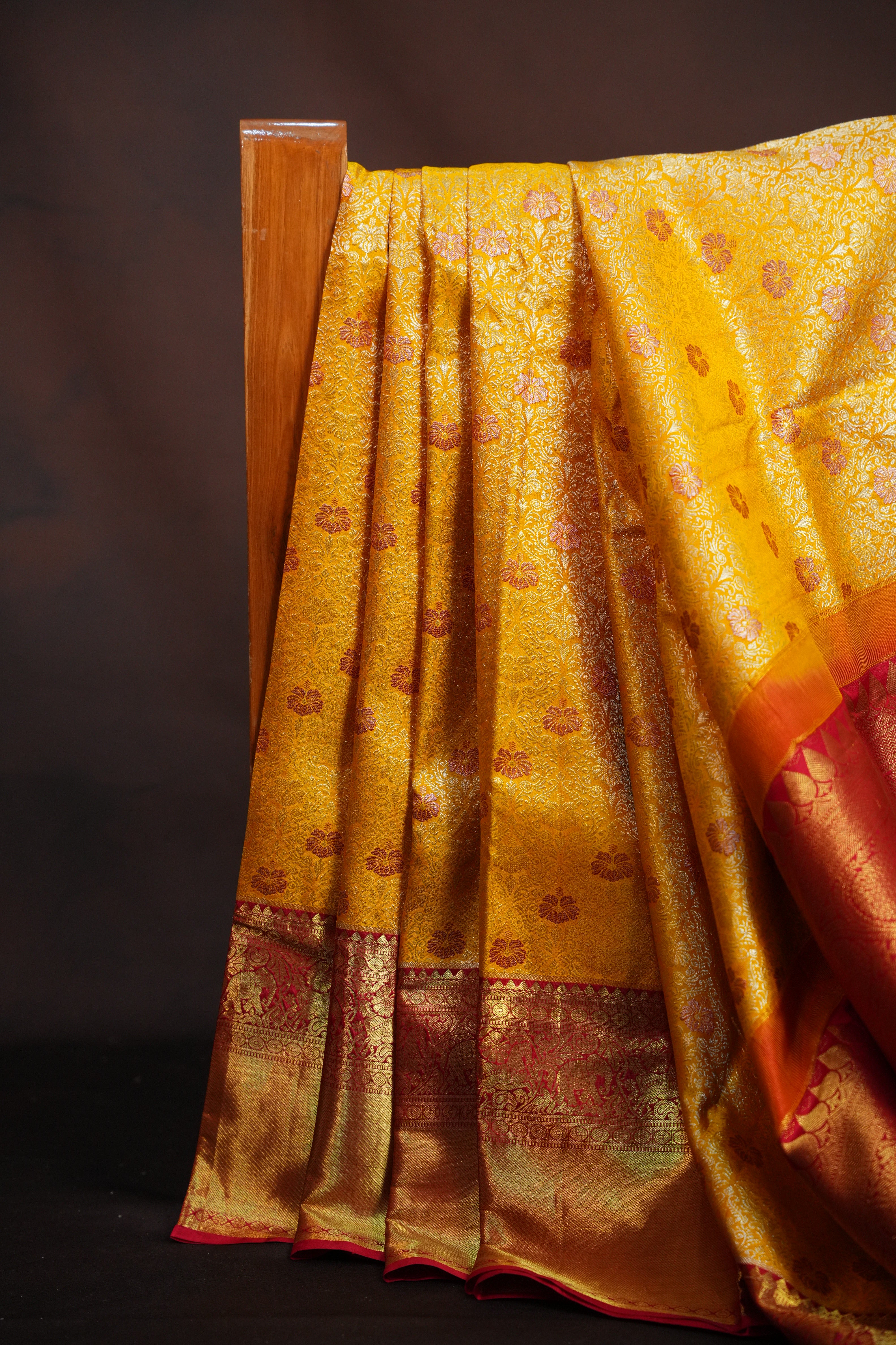 Mustard Yellow Kanchi Pattu Saree with Rich Zari Border