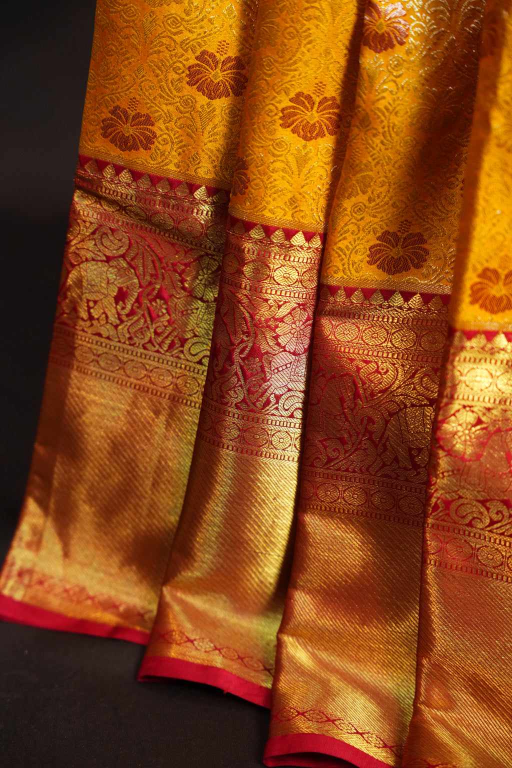Mustard Yellow Kanchi Pattu Saree with Rich Zari Border