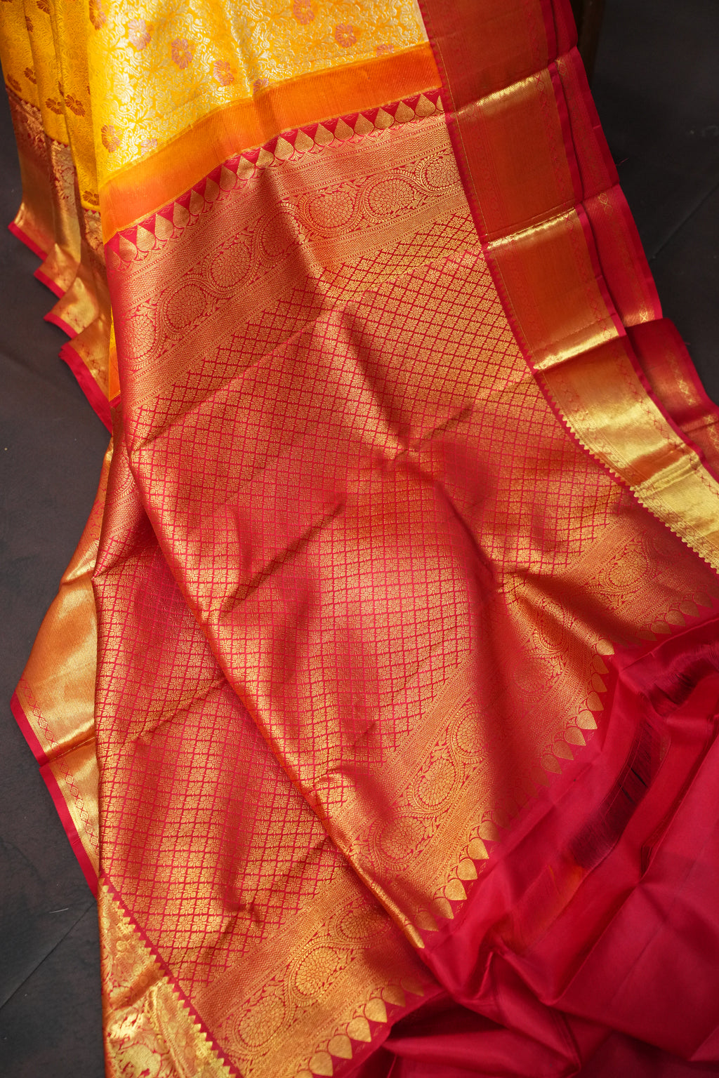Mustard Yellow Kanchi Pattu Saree with Rich Zari Border