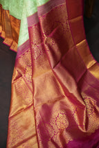 Mint Green Kanchi Pattu Saree with Pink Gold Zari Border