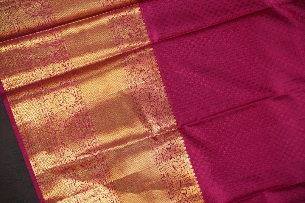 Mint Green Kanchi Pattu Saree with Pink Gold Zari Border