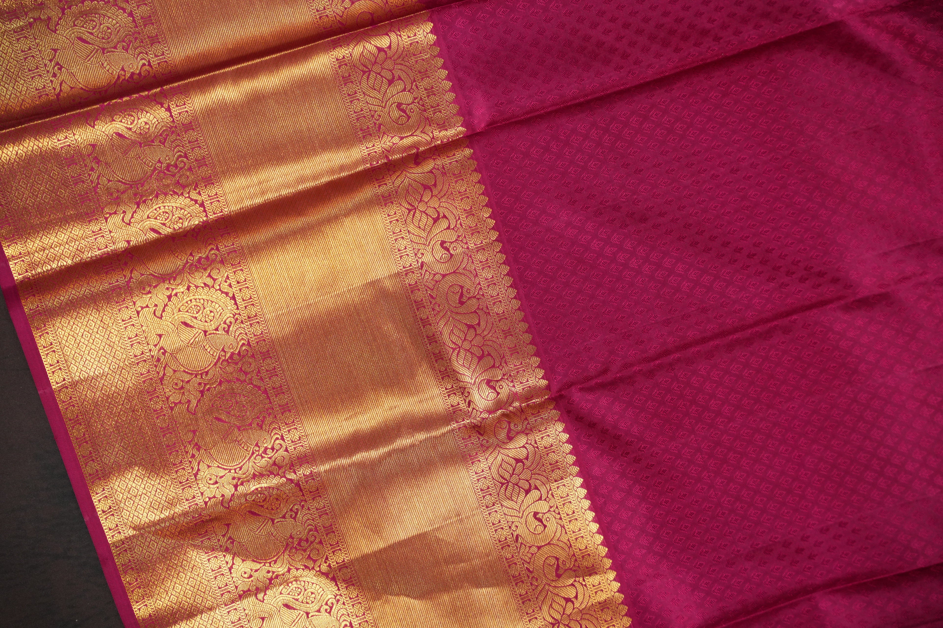 Mint Green Kanchi Pattu Saree with Pink Gold Zari Border