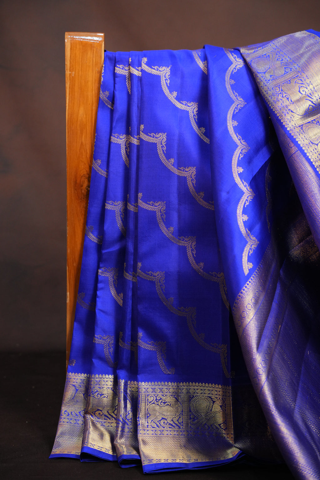 Royal Blue Kanchi Pattu Saree with Silver Zari Border