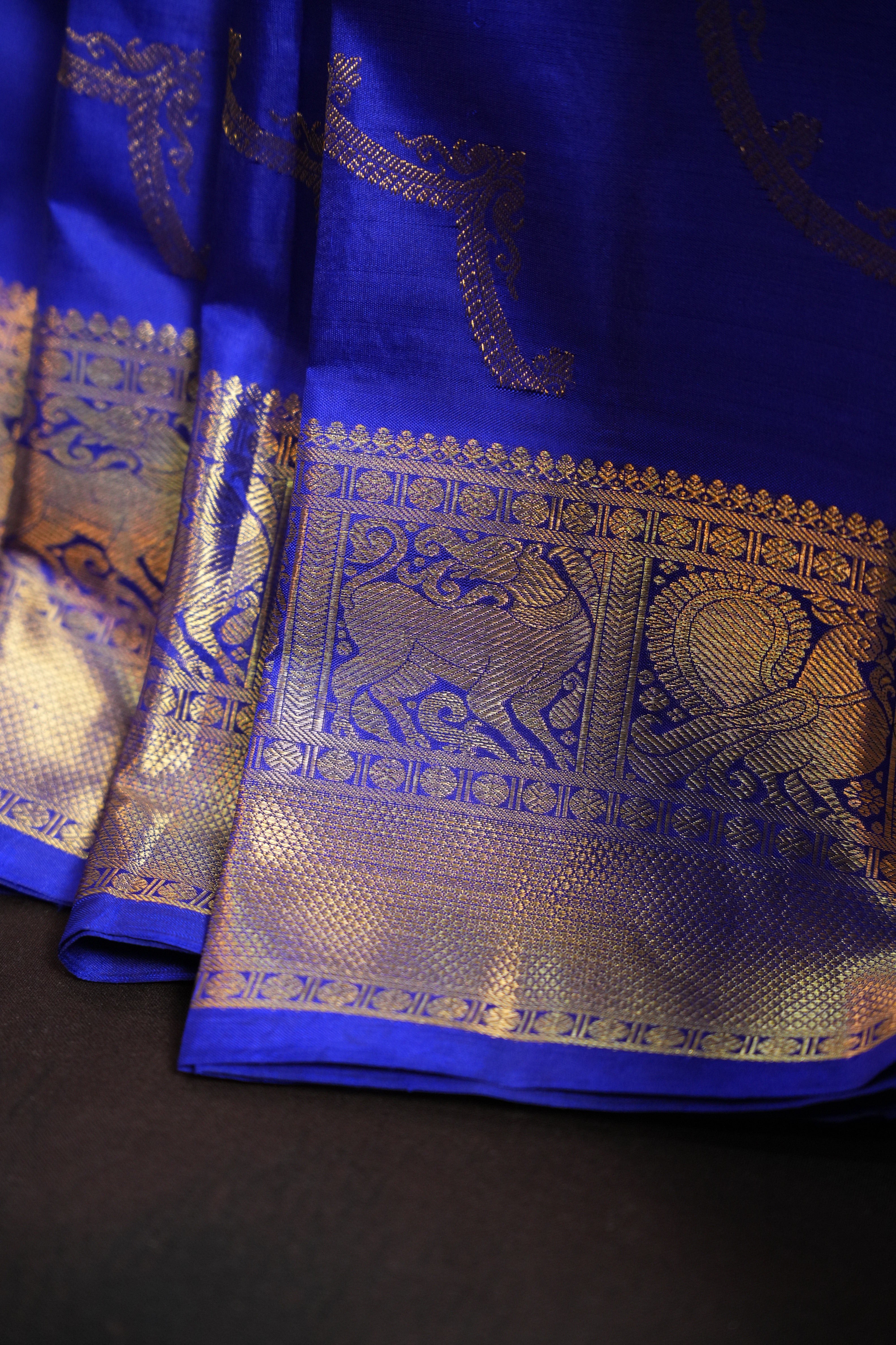 Royal Blue Kanchi Pattu Saree with Silver Zari Border