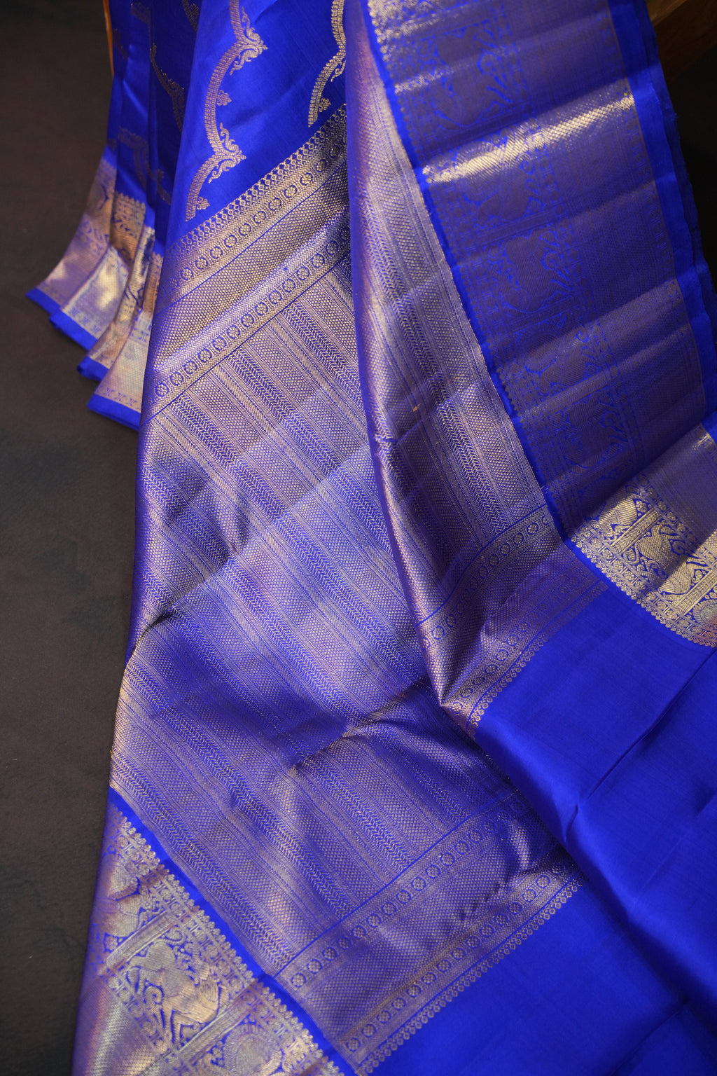 Royal Blue Kanchi Pattu Saree with Silver Zari Border
