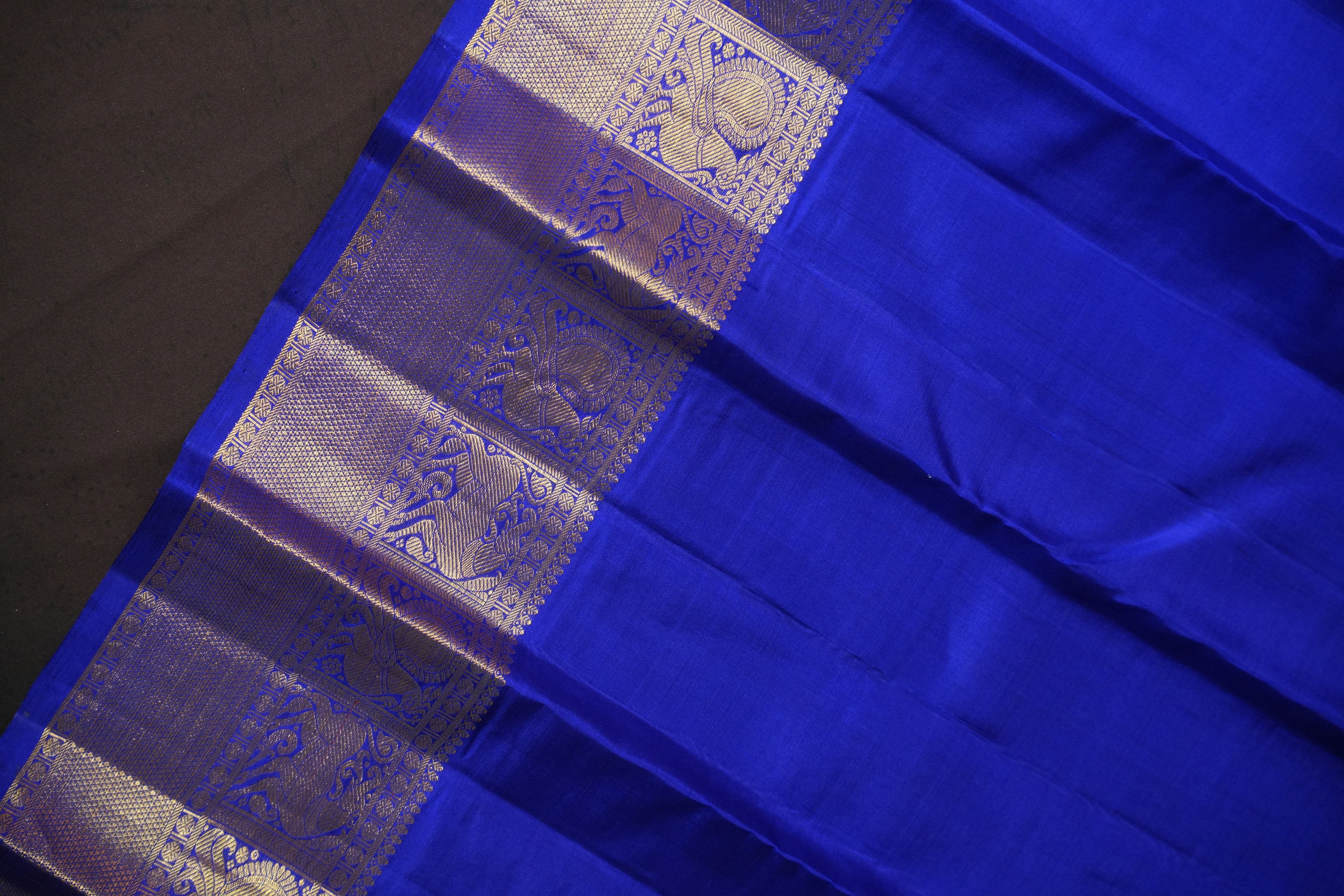 Royal Blue Kanchi Pattu Saree with Silver Zari Border